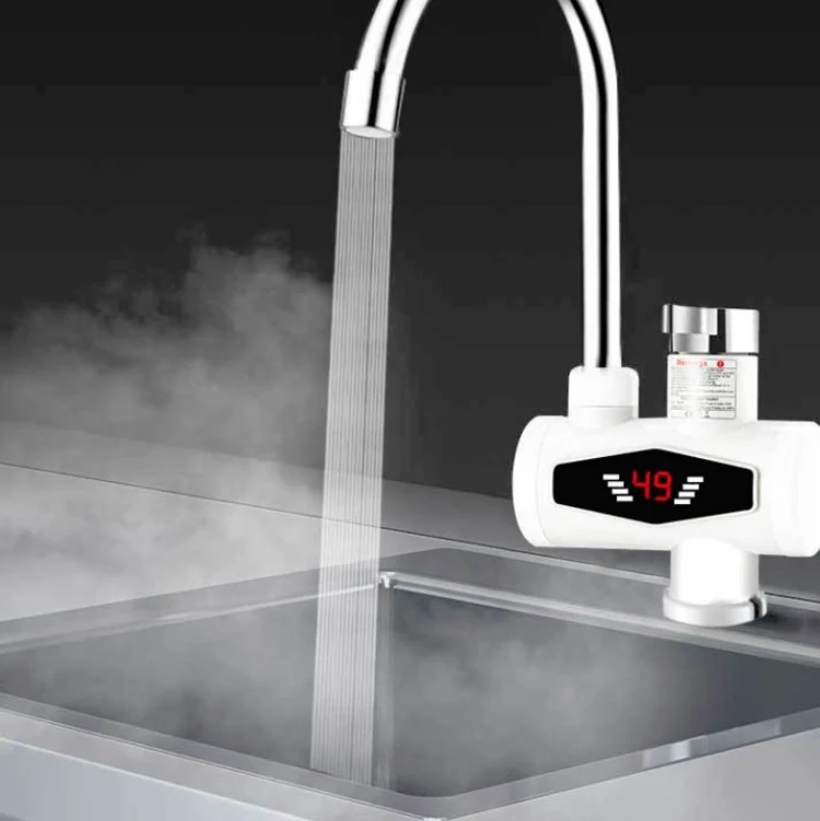 Dynamic Digital Display Instant Heating Electric Hot Water Faucet Kitchen&Domestic Hot&Cold Water Heater EU Plug, Style:Universal Tube - Image 4