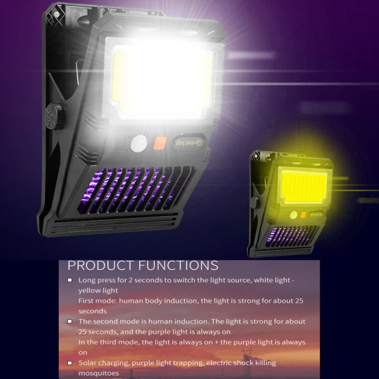 E-SMARTER W7105-2 COB Solar Wall Lamp With Clip Mosquito Killer Lamp Portable Body Sensor Outdoor Garden Light - Image 3