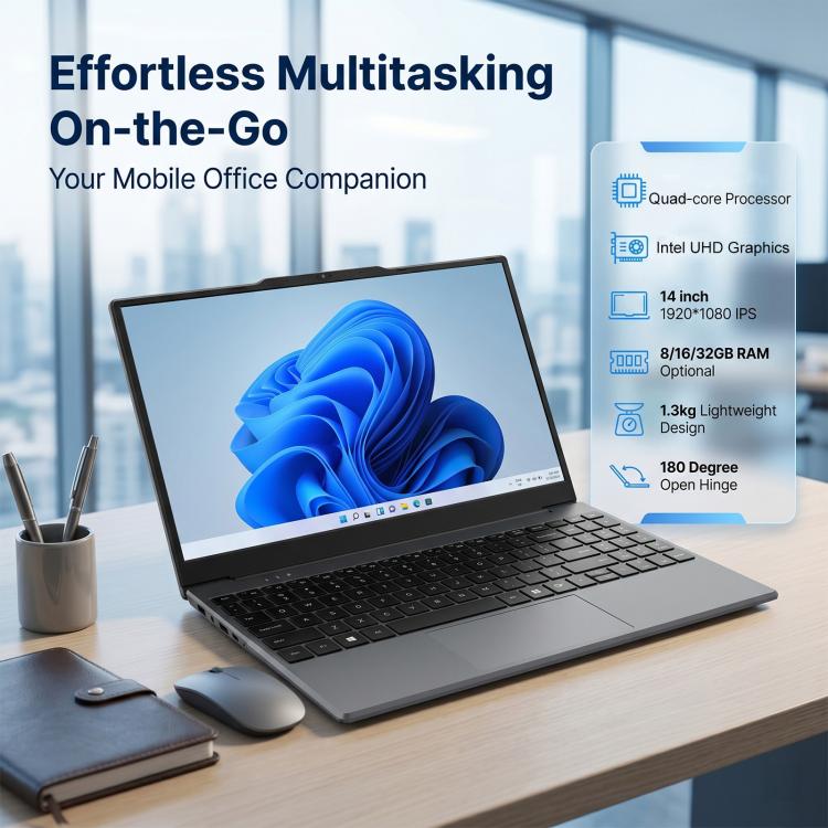 E140C 14 inch Lightweight Laptop, 8GB+256GB, Windows 11 Intel Celeron N5095 Quad Core, US Plug - Image 7