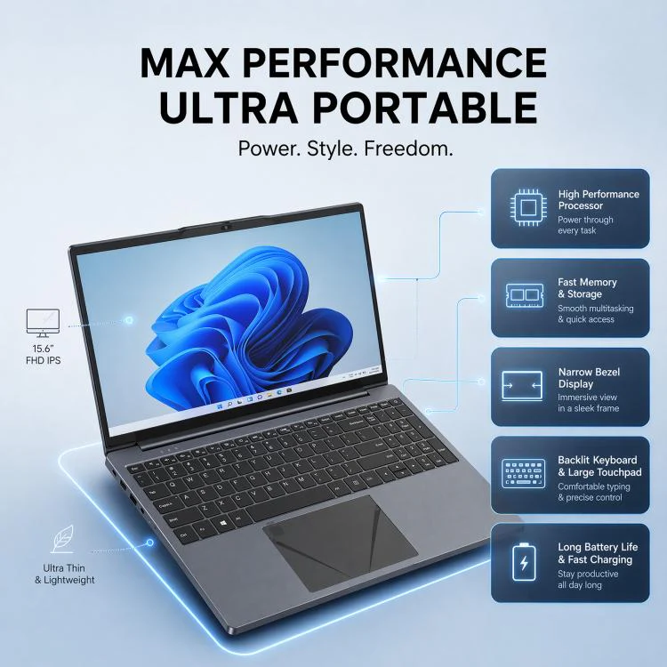 E157 15.6 inch Lightweight Laptop, 8GB+256GB, Windows 11 Intel Twin Lake N150 Quad Core, US Plug - Image 6