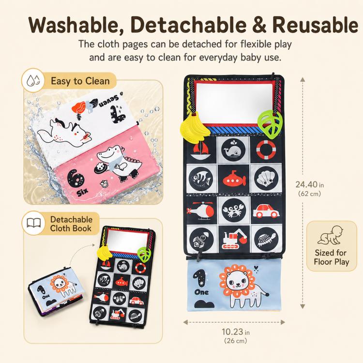Early Childhood Education Foldable Cloth Book Toy with Distorting Mirror, Type:Letter+4-page Animals Book&Teether - Image 12