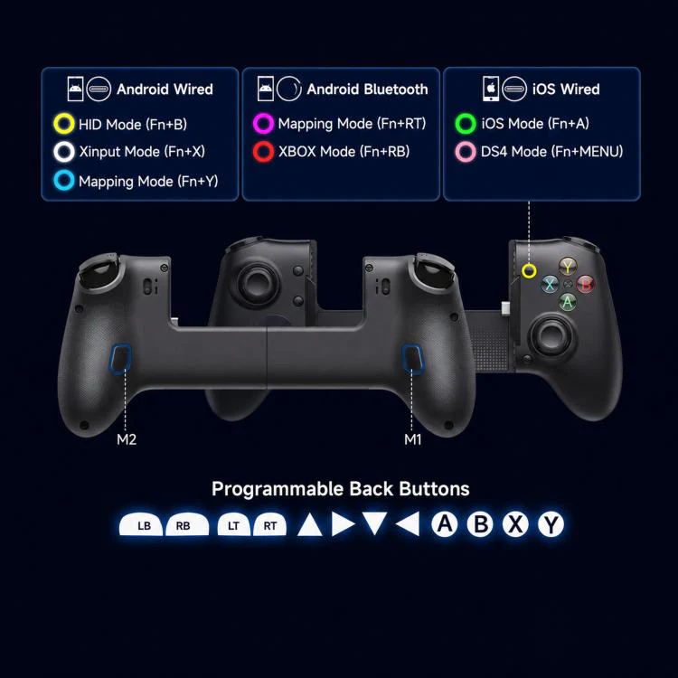 EasySMX M20 USB-C Mobile Gaming Controller with Hall Effect Sticks RoSync Rotating ABXY Layout 1000Hz Polling Rate(Black) - Image 10