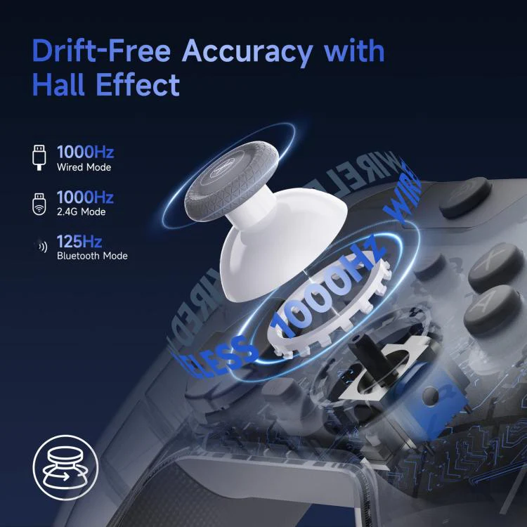 EasySMX X05Pro Wireless PC Gaming Controller Tri-Mode Hall Effect Gamepad with Dual-Stage Triggers & Silent Buttons for PC & Switch Black - Image 8