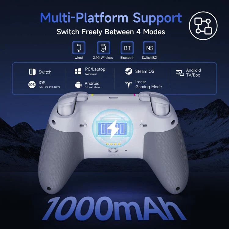 EasySMX X05Pro Wireless PC Gaming Controller Tri-Mode Hall Effect Gamepad with Dual-Stage Triggers & Silent Buttons for PC & Switch White With Charging Dock - Image 9