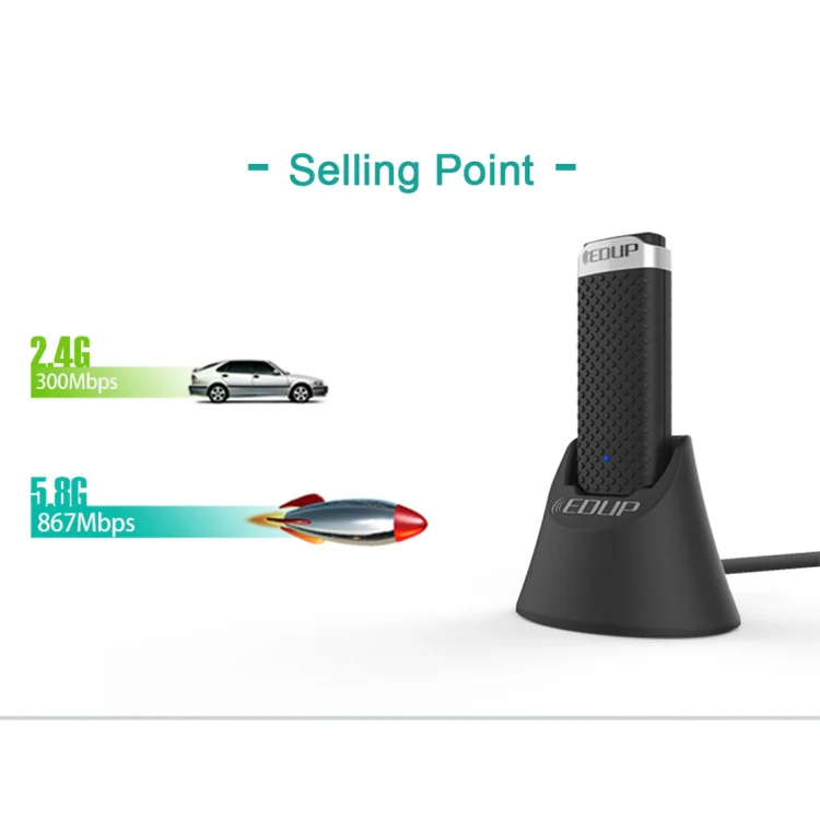 EDUP EP-AC1609 1200Mbps High Speed USB 3.0 WiFi Adapter Receiver Ethernet Adapter with 1m Extend Cable & Base - Image 9