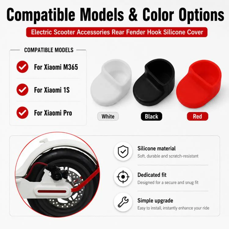 Electric Scooter Accessories Rear Fender Hook Silicone Cover for Xiaomi Mijia M365(Black) - Image 4