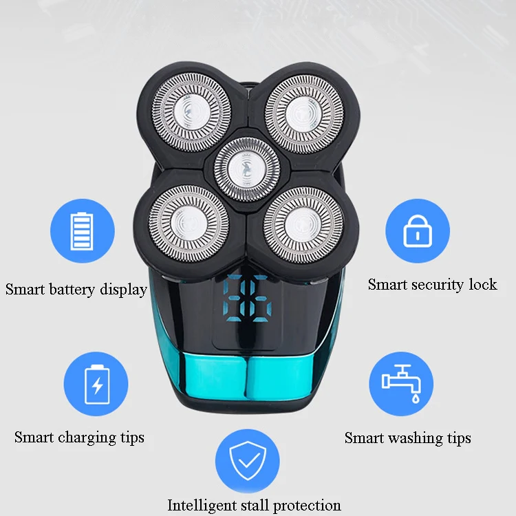 Electric Shaver Rechargeable Razor Intelligent Digital Display Bald Hair Clipper,Style: With Nasal Hair Apparatus - Image 4