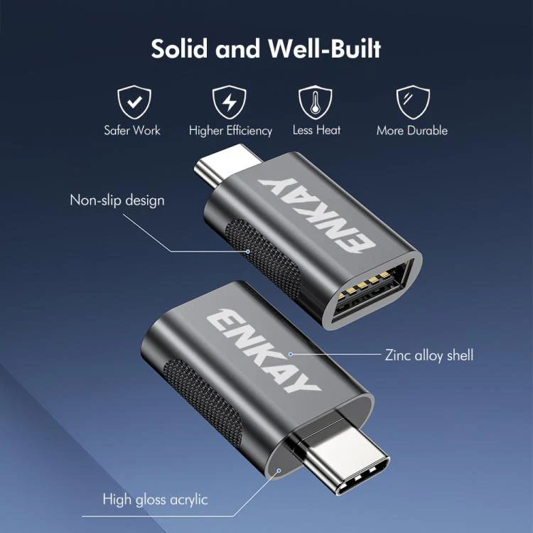 ENKAY ENK-AT131 10Gbps Female USB 3.2 A to Male USB C Data Adapter Zinc Alloy Converter(Gunmetal Gray) - Image 5
