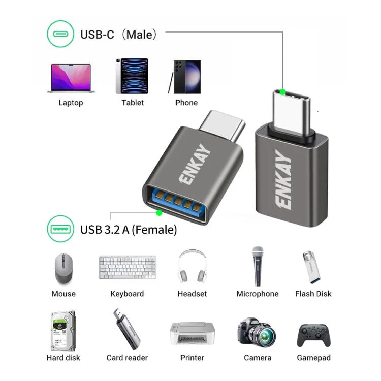 ENKAY ENK-AT134 10Gbps Female USB 3.2 A to Male USB C Data Adapter Aluminum Alloy Converter(Grey) - Image 6