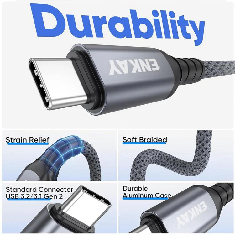 ENKAY ENK-CB188 USB 3.2 to Type-C 60W Fast Charging Cable 10Gbps Super Speed Data Transfer, Length:2m - Image 6