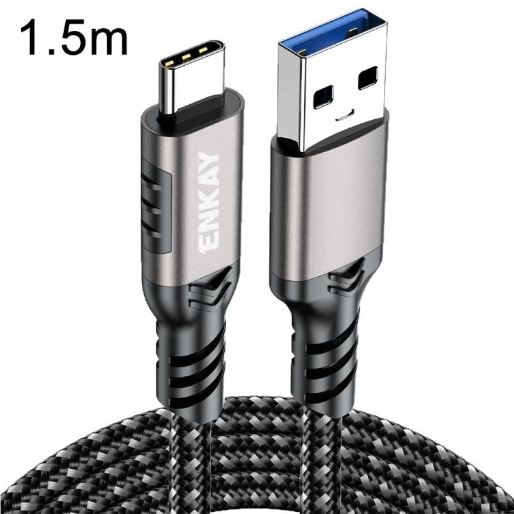 ENKAY ENK-CB189 USB 3.2 A to Type-C 60W Fast Charging Cable 10Gbps Super Speed Data Transfer, Length:1.5m(Gunmetal)
