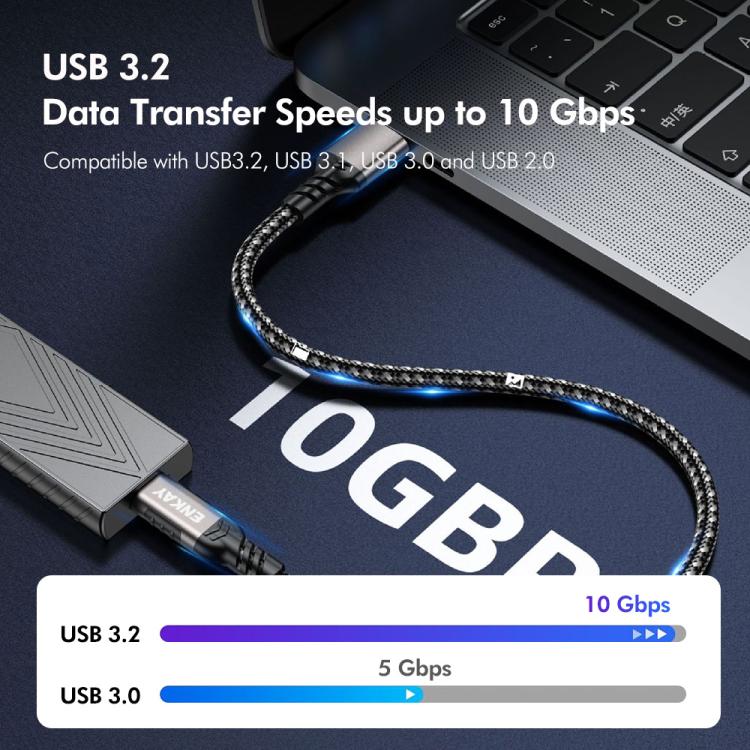 ENKAY ENK-CB189 USB 3.2 A to Type-C 60W Fast Charging Cable 10Gbps Super Speed Data Transfer, Length:1.5m(Gunmetal) - Image 2