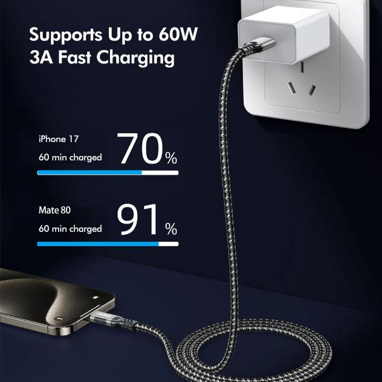 ENKAY ENK-CB189 USB 3.2 A to Type-C 60W Fast Charging Cable 10Gbps Super Speed Data Transfer, Length:1.5m(Gunmetal) - Image 3