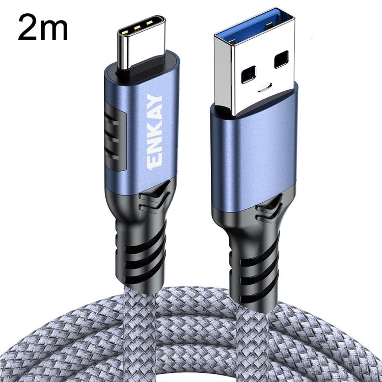 ENKAY ENK-CB189 USB 3.2 A to Type-C 60W Fast Charging Cable 10Gbps Super Speed Data Transfer, Length:2m(Blue Grey)