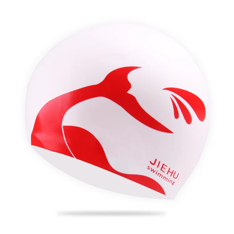 Enlarged Version Dolphin Pattern Silicone Swimming Cap for Male and Female(White) - Image 2