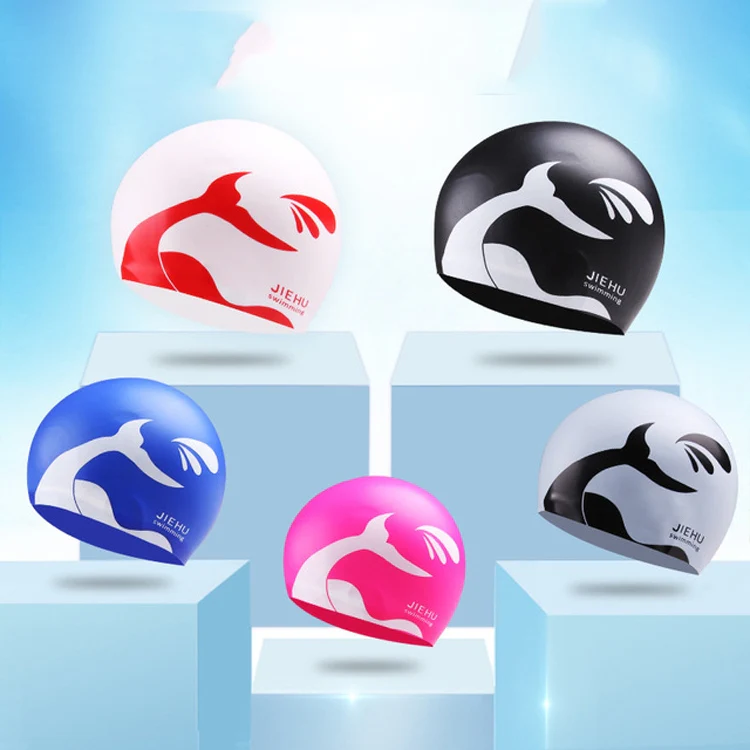 Enlarged Version Dolphin Pattern Silicone Swimming Cap for Male and Female(White) - Image 4