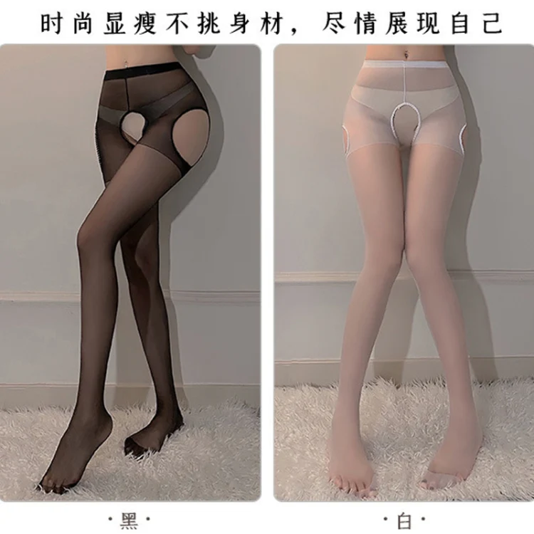 Erotic Lingerie Pantyhose Women Sexy Temptation Open Crotch Stockings, Size: Average(Black) - Image 8