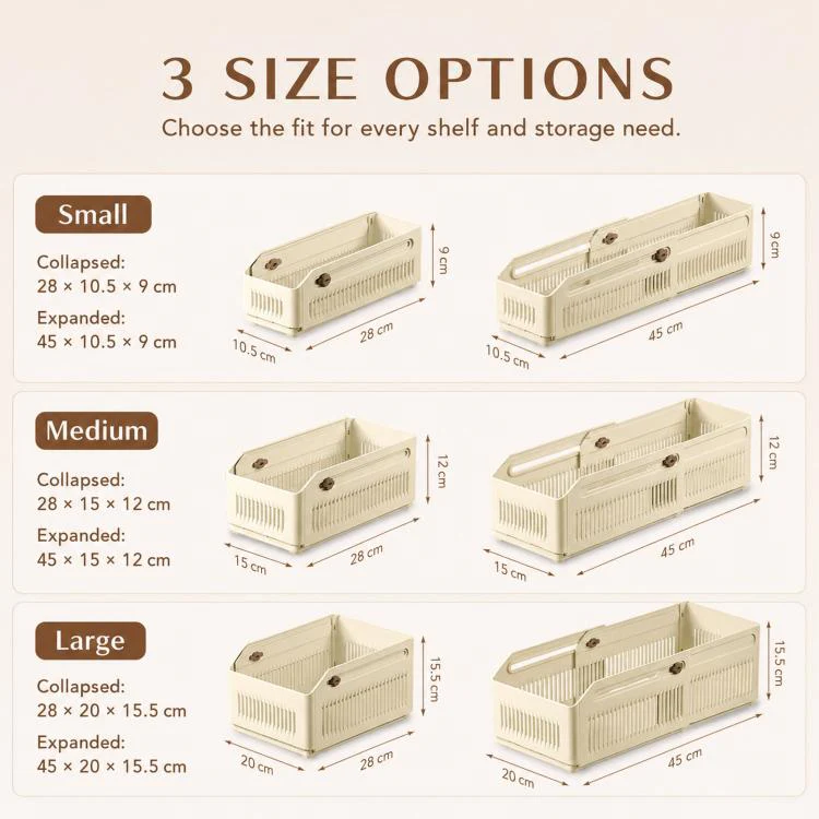 Expandable Drawer Organizer Bins Stackable Plastic Storage Baskets with Slider Lock 10.5 x 9 x 28cm - Image 10