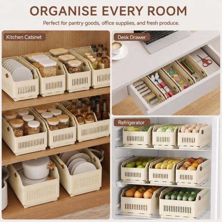 Expandable Drawer Organizer Bins Stackable Plastic Storage Baskets with Slider Lock 10.5 x 9 x 28cm - Image 7