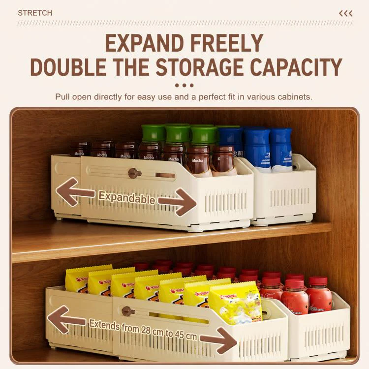 Expandable Drawer Organizer Bins Stackable Plastic Storage Baskets with Slider Lock 15 x 12 x 28cm - Image 5