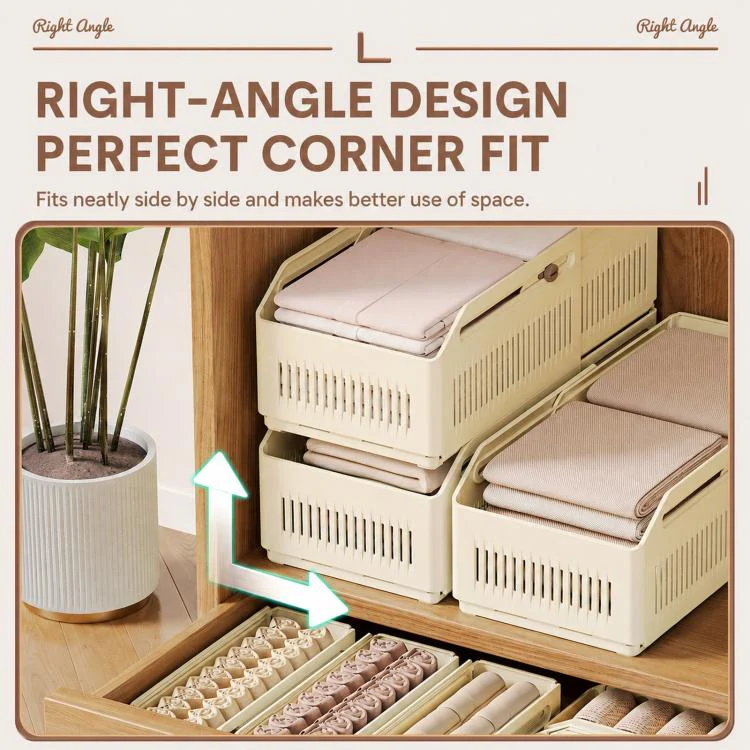 Expandable Drawer Organizer Bins Stackable Plastic Storage Baskets with Slider Lock 15 x 12 x 28cm - Image 6