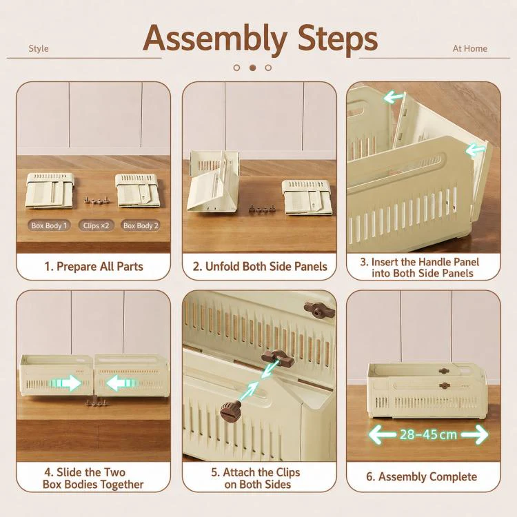 Expandable Drawer Organizer Bins Stackable Plastic Storage Baskets with Slider Lock 15 x 12 x 28cm - Image 9