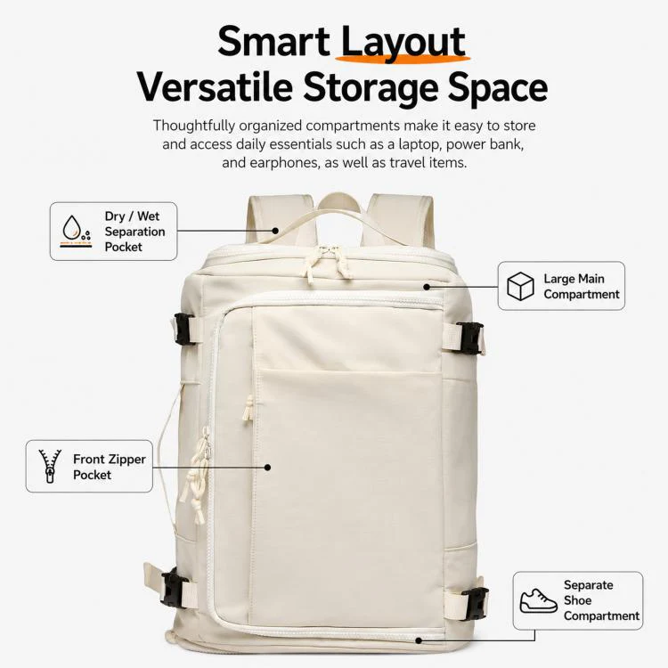 Expandable Travel Backpack Flight Approved 28-38L Carry On Backpack with Shoe Compartment 15.6-inch Laptop Pocket(Grey) - Image 6