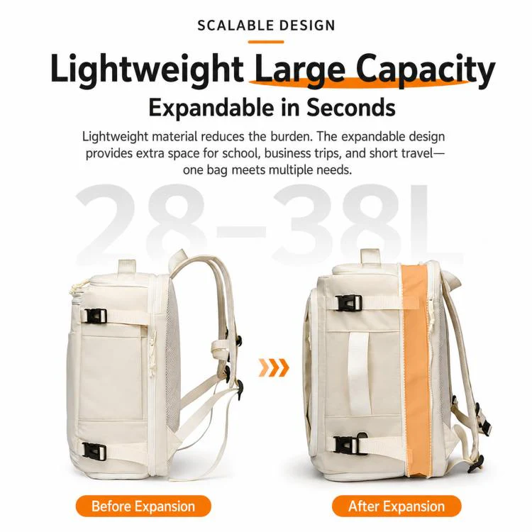 Expandable Travel Backpack Flight Approved 28-38L Carry On Backpack with Shoe Compartment 15.6-inch Laptop Pocket(Purple) - Image 5