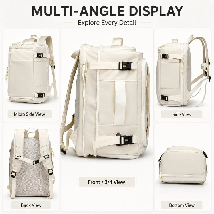 Expandable Travel Backpack Flight Approved 28-38L Carry On Backpack with Shoe Compartment 15.6-inch Laptop Pocket(White) - Image 10