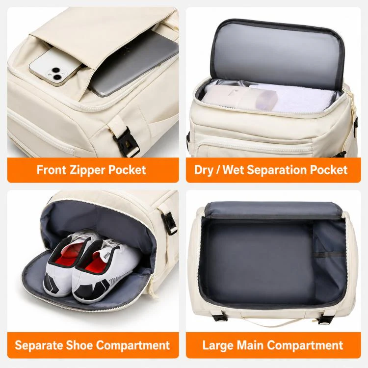 Expandable Travel Backpack Flight Approved 28-38L Carry On Backpack with Shoe Compartment 15.6-inch Laptop Pocket(White) - Image 7