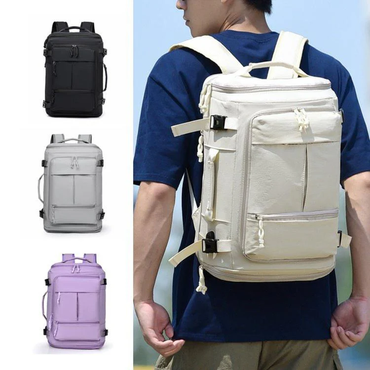 Expandable Travel Backpack Flight Approved Carry On Gym Backpack with Shoe Compartment USB Port(Black) - Image 2