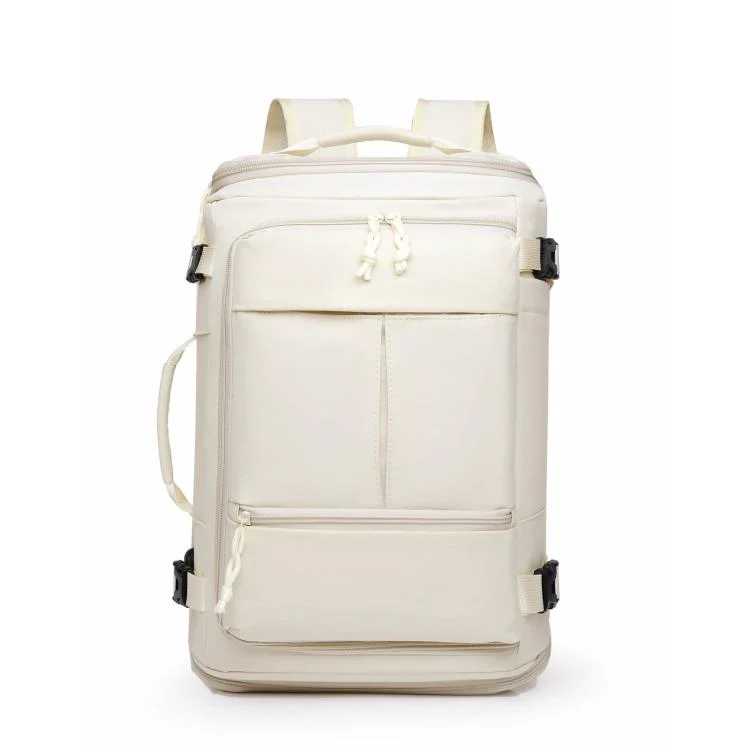 Expandable Travel Backpack Flight Approved Carry On Gym Backpack with Shoe Compartment USB Port(White)