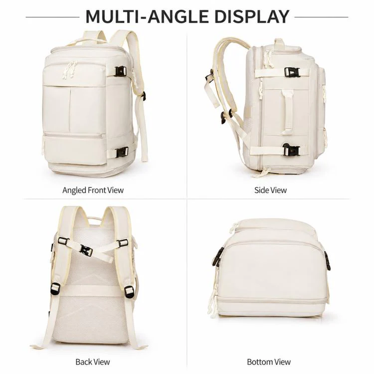 Expandable Travel Backpack Flight Approved Carry On Gym Backpack with Shoe Compartment USB Port(White) - Image 11