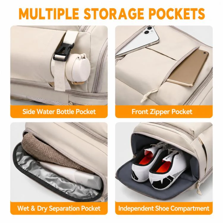 Expandable Travel Backpack Flight Approved Carry On Gym Backpack with Shoe Compartment USB Port(White) - Image 6