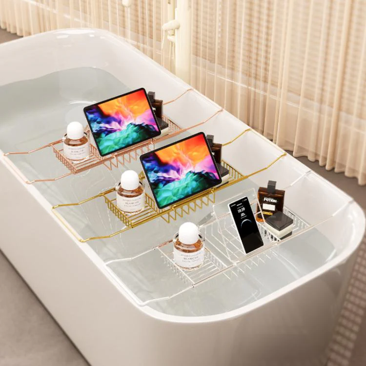 Extendable Bathtub Caddy Stainless Steel Bathtub Shelf Organizer Tablet Holder Standard  Silver - Image 2