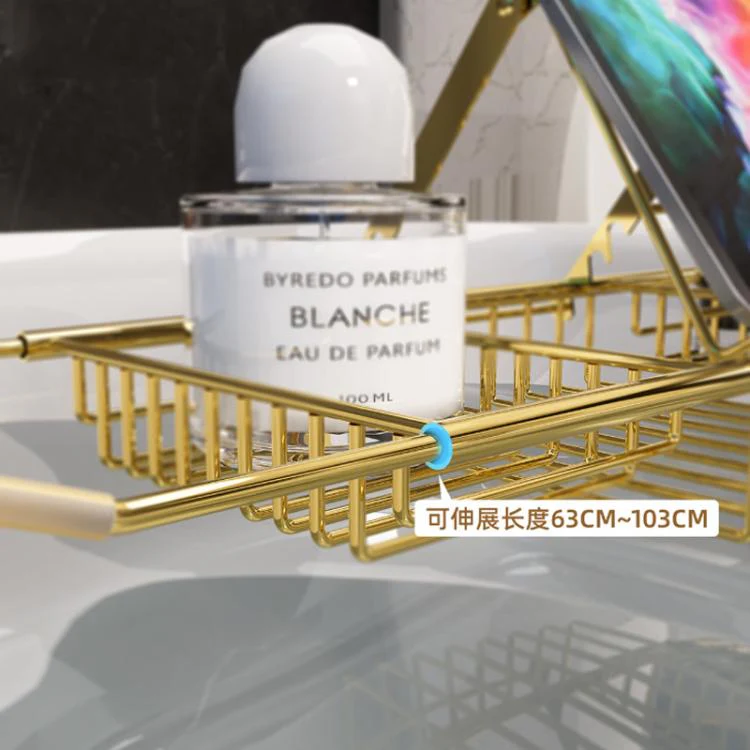 Extendable Bathtub Caddy Stainless Steel Bathtub Shelf Organizer Tablet Holder With Stand Rose Gold - Image 5