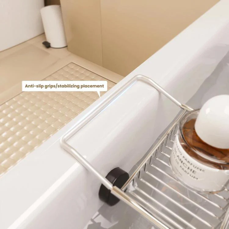 Extendable Bathtub Caddy Stainless Steel Bathtub Shelf Organizer Tablet Holder With Stand Silver - Image 4