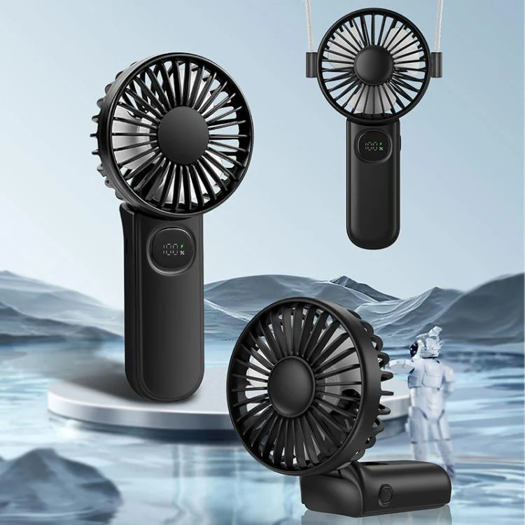 F11 Folding Handheld Fan with LED Display & Lanyard(Black) - Image 2