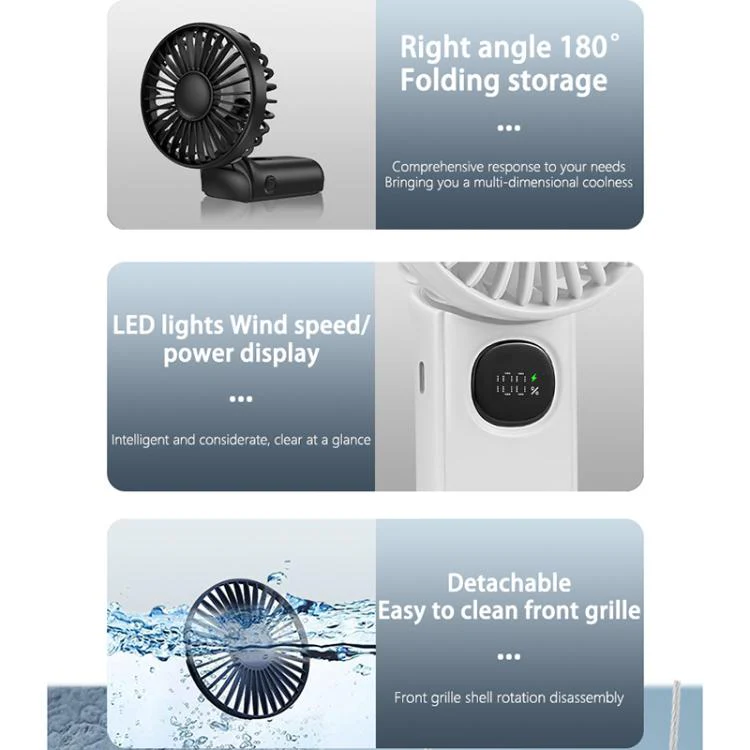 F11 Folding Handheld Fan with LED Display & Lanyard(White) - Image 3