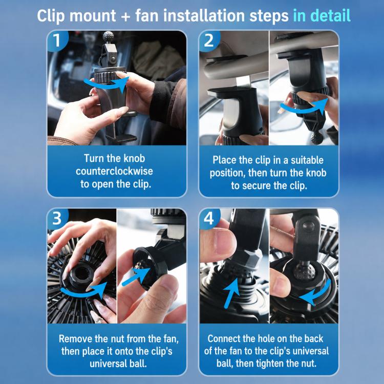 F1303 12V/24V Car Cigarette Lighter Fan Stepless Speed Quiet Cooling Fan With Hanging Hook - Image 11