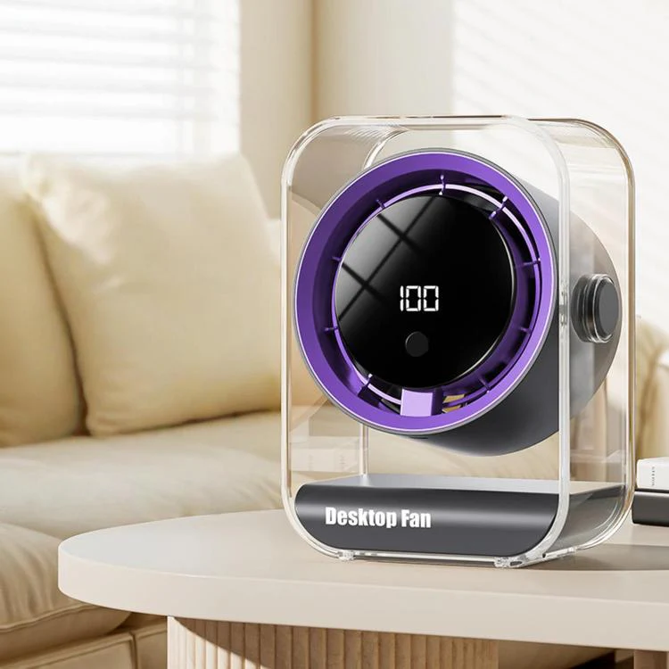 F15 Smart Timing Transparent Digital Display Desk Fan Small Circulating Table Fan For Office(Grey Purple)