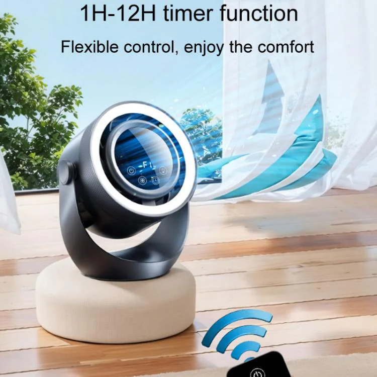 F158 Desktop Mini Multi-Speed Circulating Fan Timed Remote Control Lighted Fan, Style: Gray Rechargeable - Image 8
