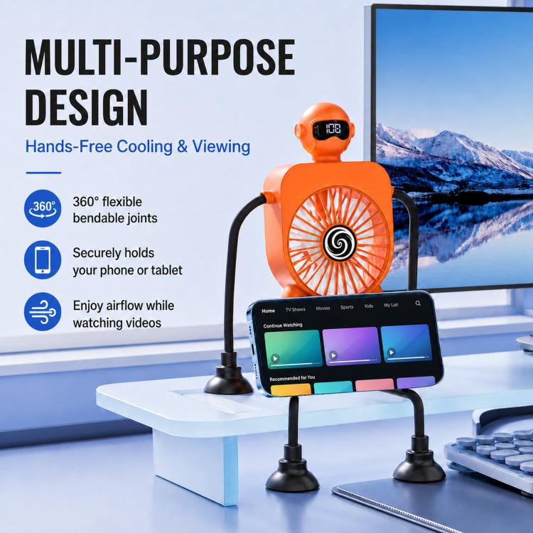 F17 Smart Digital Display Suction Cup Robot Fan 100 Speed Levels Desktop Fan(Orange) - Image 3