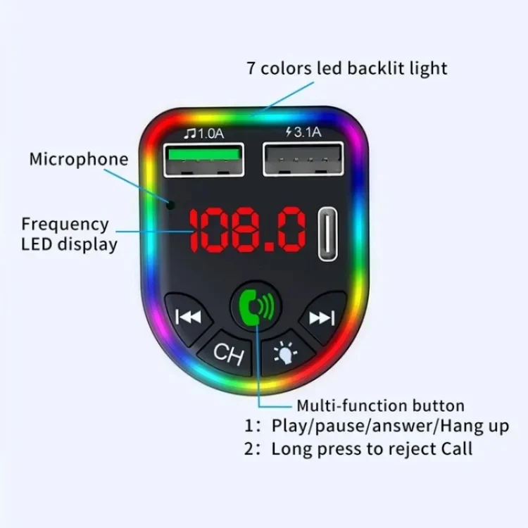 F20 Car MP3 Player PD + Fast USB Charger Handsfree Bluetooth FM Transmitter Car Kit Adapter - Image 2