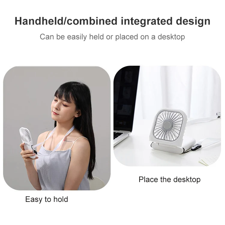 F20 Electroplating Handheld Fan Portable Desktop Folding Mute USB Hanging Neck Fan (White) - Image 5