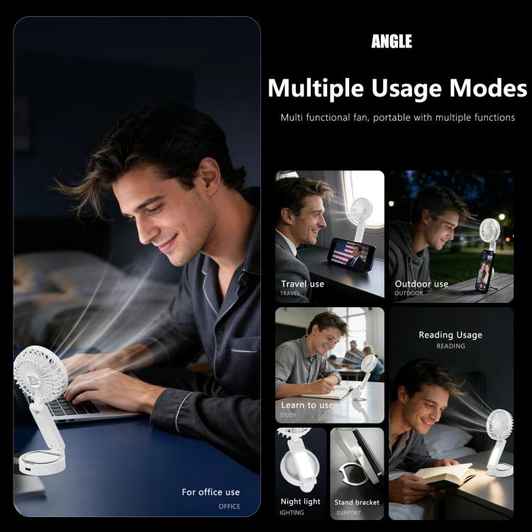 F20 Portable Magnetic Folding Fan with LED(Black) - Image 5