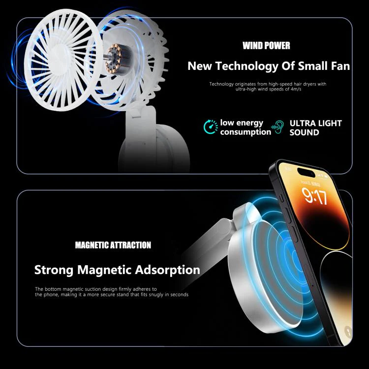 F20 Portable Magnetic Folding Fan with LED(Purple) - Image 7