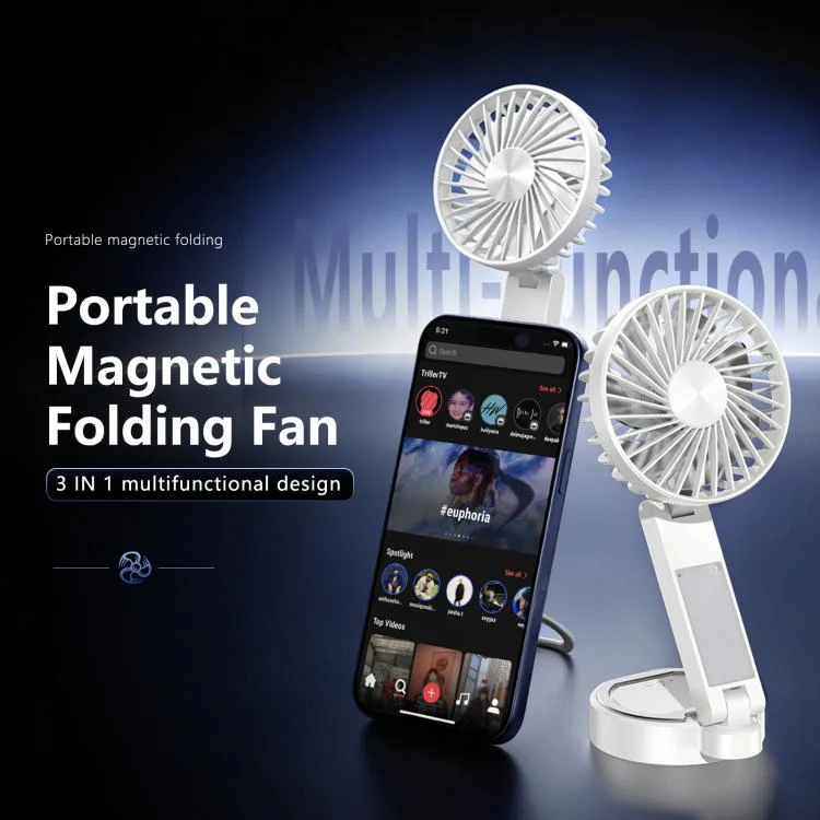 F20 Portable Magnetic Folding Fan with LED(White) - Image 2