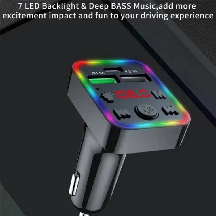F22 Dual USB Car Charger Smart Bluetooth Calling Car Audio Device 7-Colors LED Car MP3 Player - Image 6