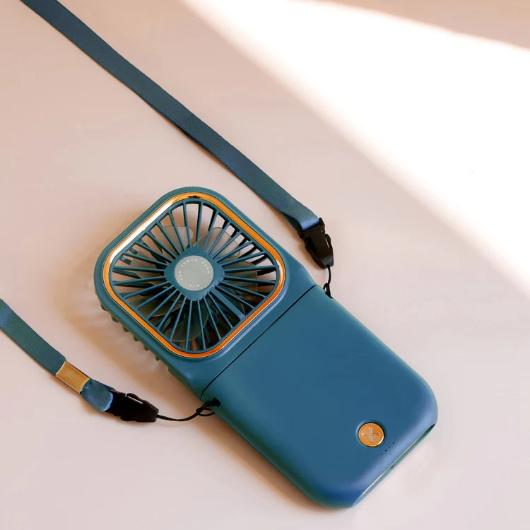 F30 Electroplating Handheld Fan Portable Desktop Folding Mute USB Hanging Neck Fan, Upgraded Version (Blue) - Image 2